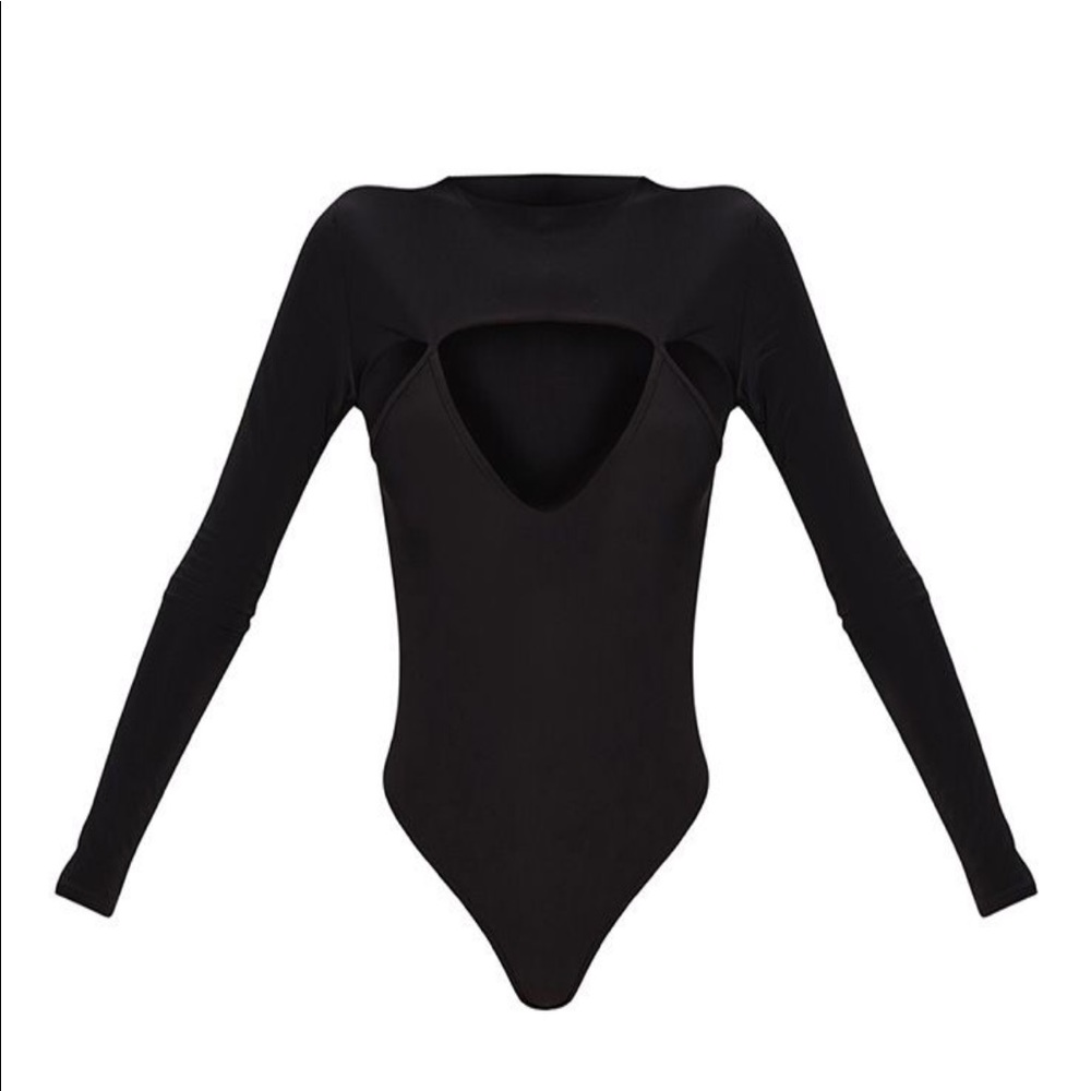 Black Slinky Cut Out Long Sleeve Bodysuit